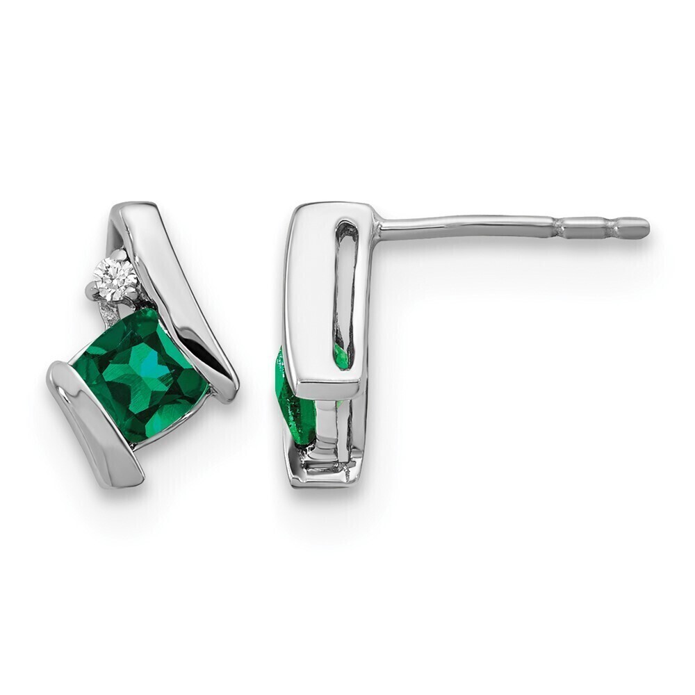 Kazi Luxury Sterling Silver Antique Cushion Cr. Emerald and Diamond Earrings